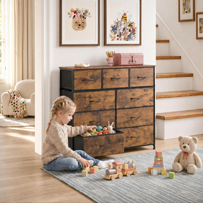 Nine-drawer wardrobe, fabric storage unit, suitable for bedrooms, hallways, entryways, and walk-in closets. Tall cabinet storage unit.