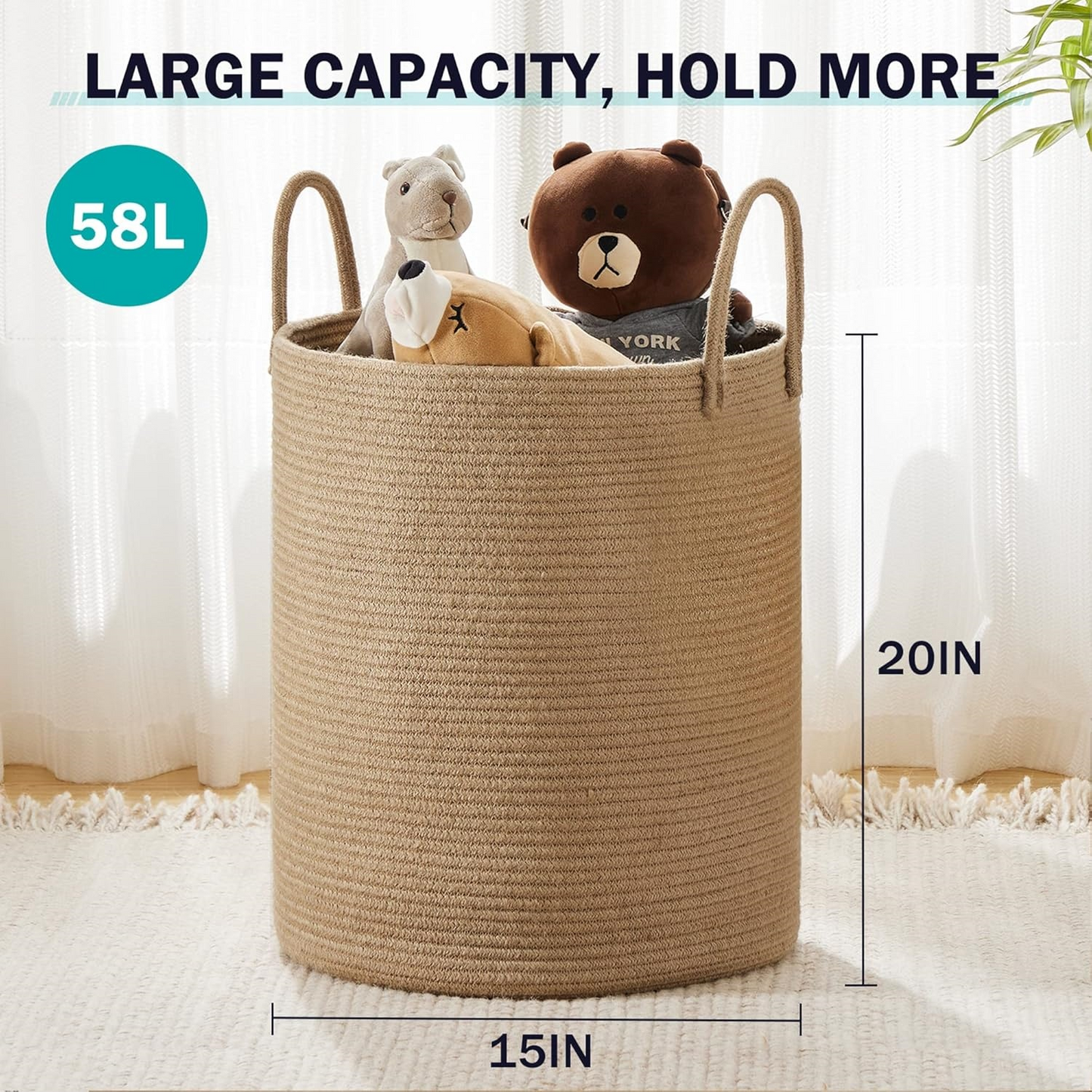 YOUDENOVA jute rope laundry basket, 58-liter height